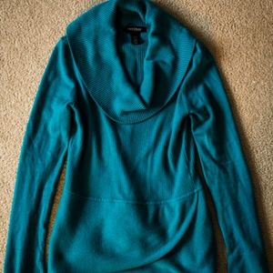 White House Black Market teal blue drape sweater